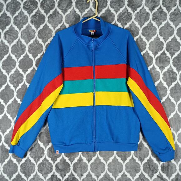 LEGO x Target Jacket Mens Large Blue Red Yellow Full Zip Colorblock Retro Style - Picture 1 of 8